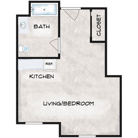 Floor plan for studio, 1 bath, 324 sqft